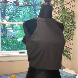 Black, halter, open back, no sleeve tie top